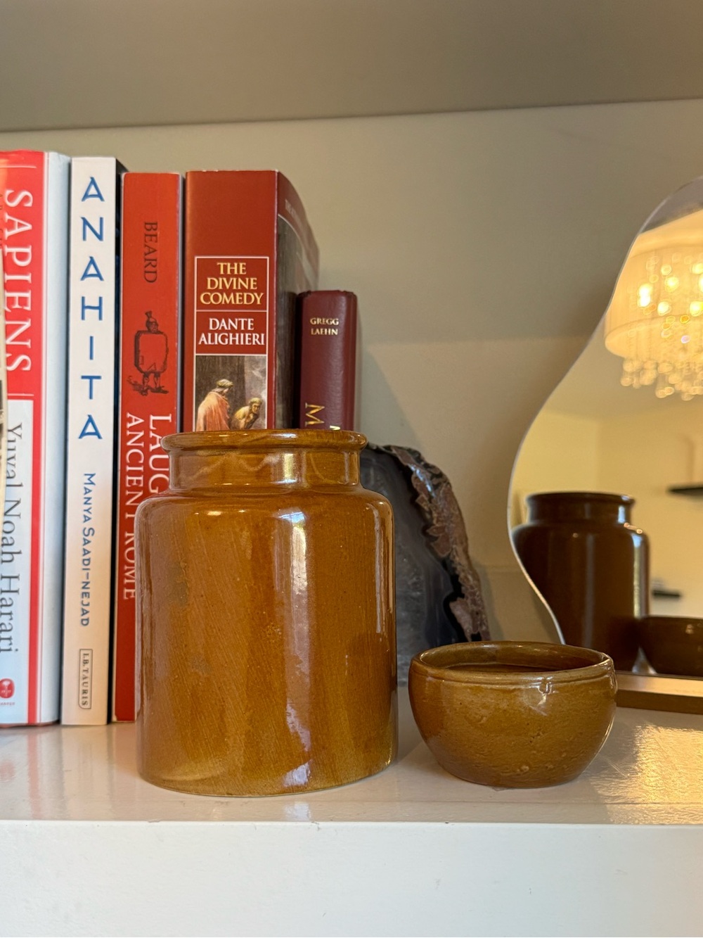 Glazed Amber Ceramic Jar & Matching Bowl